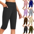 thumbnail image 1 of BiZtdJrK Women's Solid Athletic Capris with Pockets High Waisted Knee Length Outdoor Running Leggings Comfy Lightweight Stretch Gym Yoga Tights on sale prime Purple XXL, 1 of 7