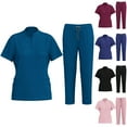 thumbnail image 1 of BiZtdJrK Women's Solid Color Half Zip Scrub Tops with Elastic Drawstring Waist Straight Pants 2 Piece Sets Casual Quick Dry Nurse Clothes Sets Wine L Todays Sale, 1 of 8