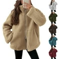 thumbnail image 1 of BiZtdJrK Women's Solid Winter Faux Coats Casual Long Sleeve Zip Up Jackets Fuzzy Fleece High Neck Coats 2025 Fall Winter Teddy Outerwear Limited Time Sale Wine XL, 1 of 9