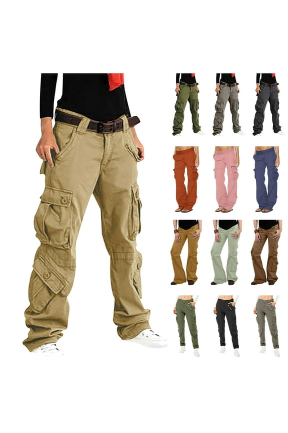 Women's Straight Leg Y2K Streetwear Cargo Pants Baggy Casual Multi Pockets Tactical Pants Outdoor Hiking Work Trousers, Pink, XL