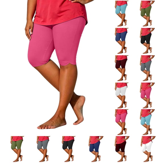 BiZtdJrK Women's Summer Short Leggings Notched Hem Elastic Waisted Fitness Yoga Legging Knee Length Stretch Casual Tight Pants Light Blue XXXXXL