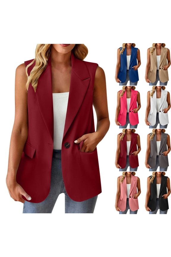 BiZtdJrK Women's Summer Sleeveless Vest Tops Casual Open Front Single Button Blazer Waistcoat with Pockets White L