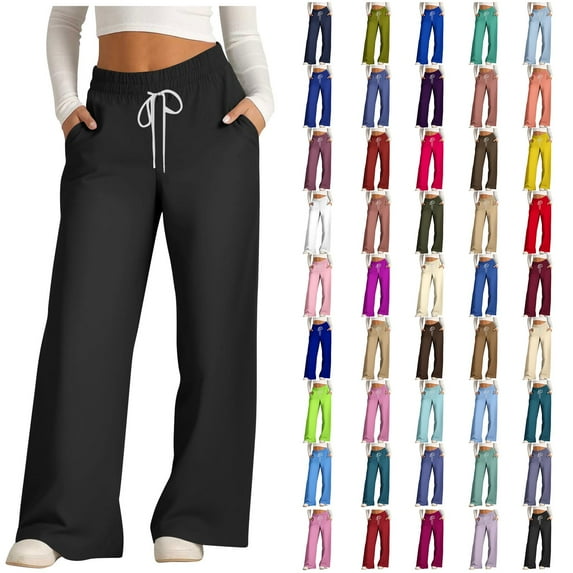 BiZtdJrK Women's Sweat Pants with Pocket, Sweatpant for Women Loose Fit Wide Leg Pants Solid High Waisted Drawstring Workout Jogger Lounge Trouser, Warehouse Sales Today Navy XXL