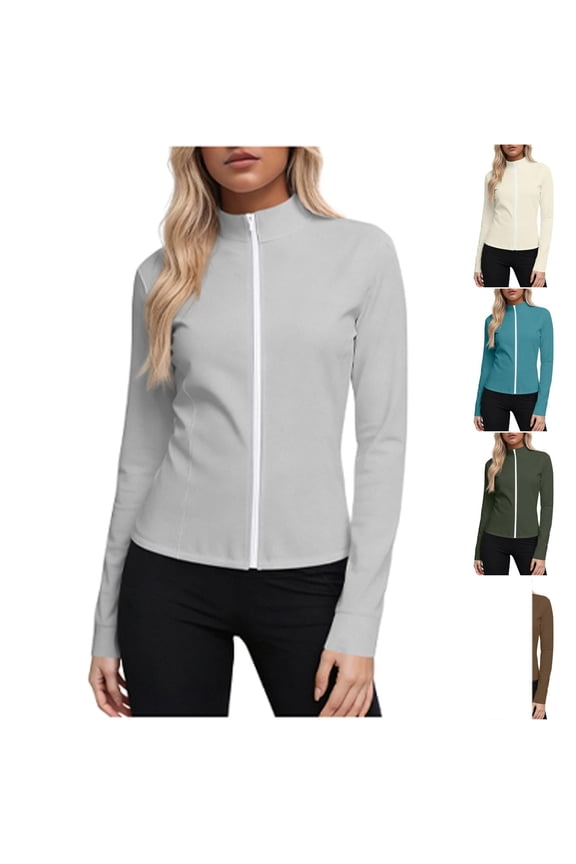 Women's UPF 50+ Sun Protection Jackets Plus Size Stand Collar Long Sleeve Zip Up Jacket Lightweight Gym Yoga Sports Tops Brown S