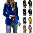 thumbnail image 1 of BiZtdJrK Women's Velvet Suit Jacket Long Sleeve Button Up Blazer Business Casual Coat for Work Office Fall Winter Outfits, Purple, S, 1 of 5