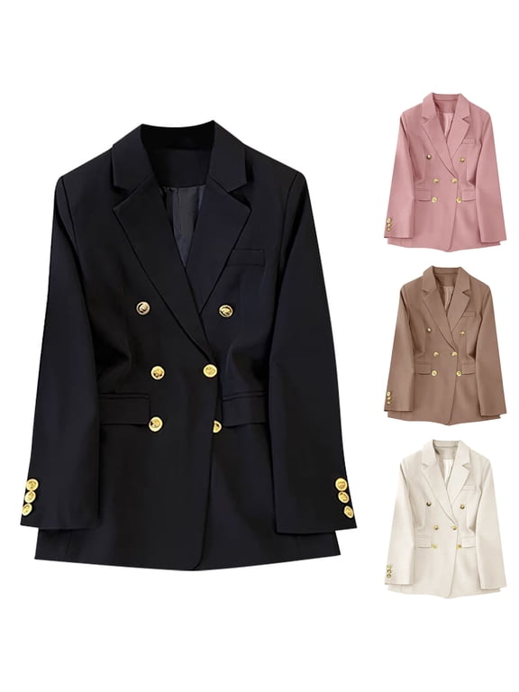 Women's Vintage Double Breasted Dress Blazer Slim Fit Suit Jacket Fall Long Sleeve Lapel Coat Business Casual Work Office Blazers Warehouse Sales Today White XXL