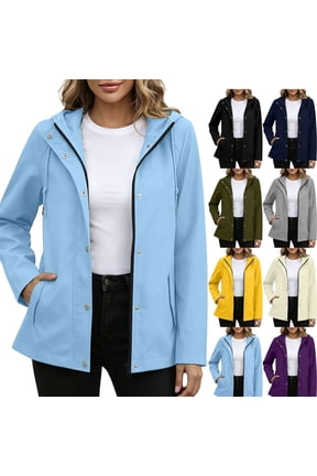 BiZtdJrK Women's Waterproof Raincoat Lightweight Rain Jacket Hooded Windbreaker with Pocket for Outdoor Purple L