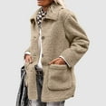 thumbnail image 1 of BiZtdJrK Women's Winter Faux Fur Coats Casual Long Sleeve Lapel Jackets Solid Color Button Down Fleece Sherpa Outerwear with Pockets Fall Winter Clothes Back to College Sale Khaki S, 1 of 6