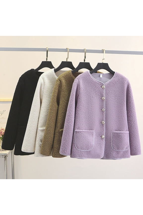 Women's Winter Fleece Jackets Casual Button Open Front Cardigans Basic Solid Oversized Teddy Jackets with Pockets Going Out Tops Back to College Sales Purple 3XL