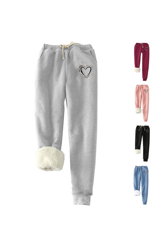 Women's Winter Warm Sherpa Lined Athletic Sweatpants with Pockets Christmas Funny Printed Joggers Pants Drawstring High Waisted Fleece Trousers Dollar Sales