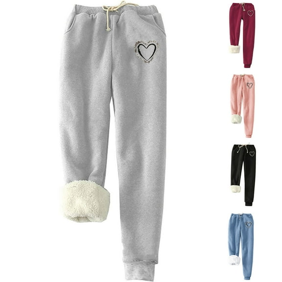BiZtdJrK Women's Winter Warm Sherpa Lined Athletic Sweatpants with Pockets Christmas Funny Printed Joggers Pants Drawstring High Waisted Fleece Trousers Todays Daily Sales Clearance