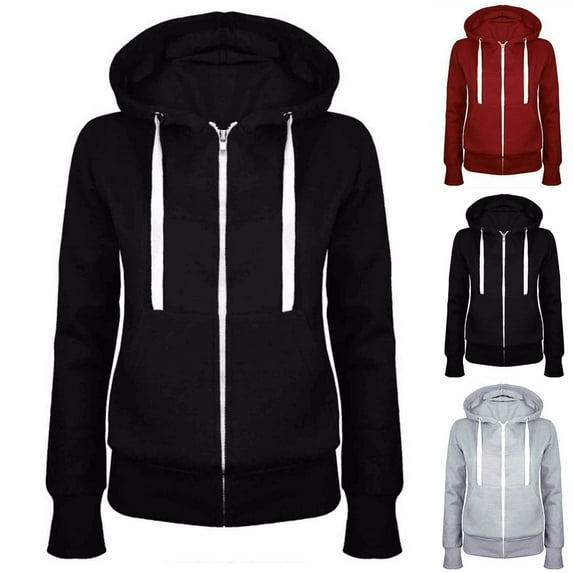 BiZtdJrK Women's Zip Up Hoodie Casual Long Sleeve Hooded Sweatshirt Jackets Solid Color Coats with Pockets 2025 Fall Going Out Tops Daily Sales of the Day Gray M