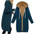thumbnail image 1 of BiZtdJrK Women's Zip Up Hoodies Oversized Sherpa Lined Fleece Thermal Sweatshirts Solid Casual Long Hooded Jackets with Pockets Lighten Sales of the Day Navy XXL, 1 of 8