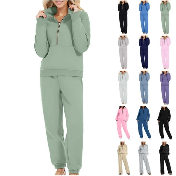 BiZtdJrK Womens 2 Piece Outfits Lounge Half Zip Pullover Sweatsuit Sets Oversized Sweatshirt and Baggy Sweatpants Fall Fashion Coffee S