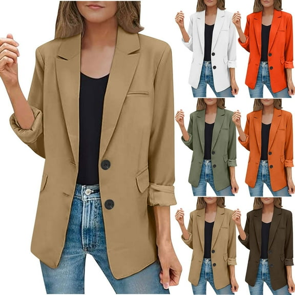 BiZtdJrK Womens Fall Slim Fit Business Blazers Casual Button Open Front Blazer Cardigan Outdoor Long Sleeve Lapel Suit Jackets Brown L