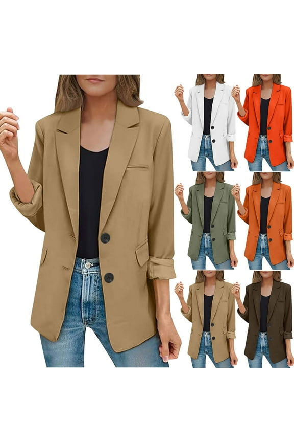 Womens 2025 Fall Slim Fit Business Blazers Casual Button Open Front Blazer Cardigan Outdoor Long Sleeve Lapel Suit Jackets Todays Daily Sales Clearance Red XXL