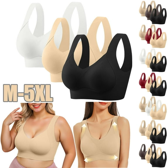 BiZtdJrK Womens 3 Pack Plus Size Sports Bras Solid Color Wireless Breathable Bralettes Push up High Impact Bra for Yoga Workout, White, XXXL