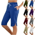 thumbnail image 1 of BiZtdJrK Womens Athletic Shorts Side Split Below The Knee Workout Shorts Drawstring Elastic Waist Summer Shorts Stretch Running Sweat Shorts with Pockets Birthday Gift Black M, 1 of 6