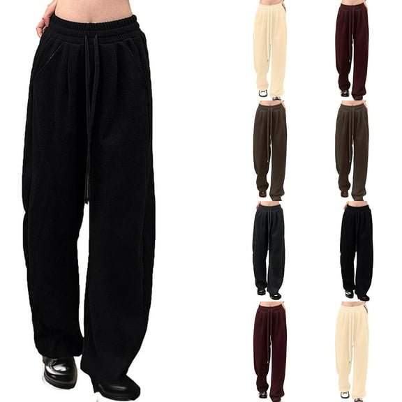 BiZtdJrK Womens Baggy Sweatpant Drawstring High Waisted Solid Casual Sweat Pants Fashion Streetwear Pants with Pockets Birthday Gift Black XL