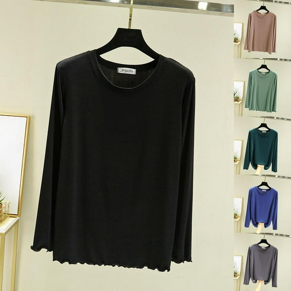 BiZtdJrK Womens Basic Spring T Shirts Modal Crew Neck Long Sleeve Casual Tee Tops Ruffle Hem Loose Fashion T Shirt Gray XL