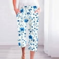 thumbnail image 1 of BiZtdJrK Womens Boho Summer Linen Pants Floral Print Capri Pants Drawstring Elastic Waisted Straight Leg Pants Beach Vacation Pants with Pockets sales today clearance Multicolor#2 XL, 1 of 5