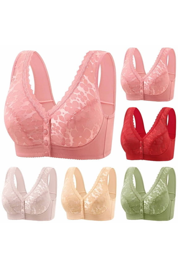 Womens Bras for Older Women Front Closure Full Coverage Push Up Bra Wireless Comfy Everyday Sleep Bralettes Gray 50