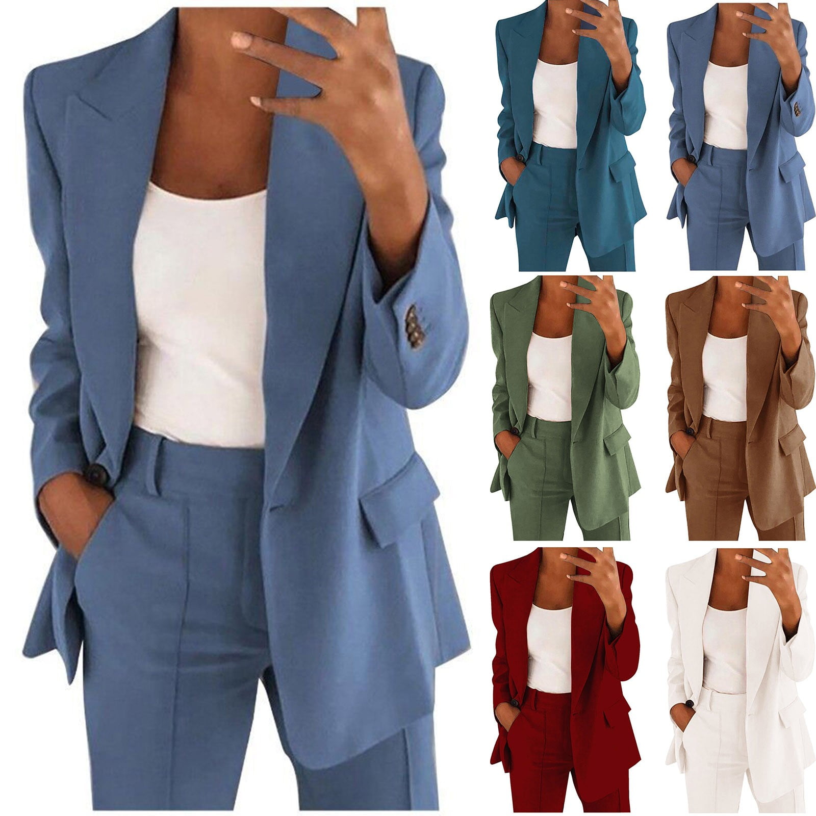 Women's Solid Color Jumpsuit With Blazer Collar For Office Wear main image 1