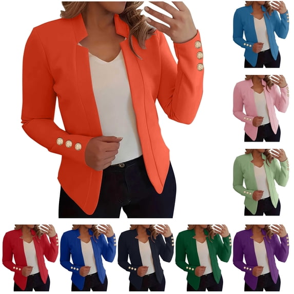 BiZtdJrK Womens Business Casual Outfits Button Trims Long Sleeve Lapel Blazers Open Front Solid Color Fall Suits Jackets Green M Birthday Gifts