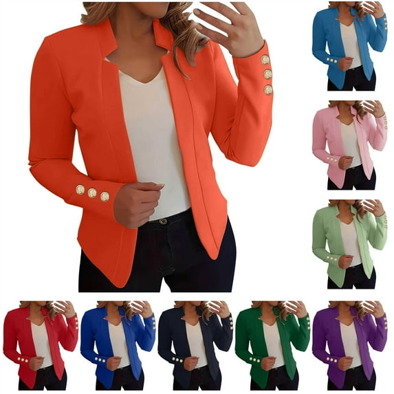 BiZtdJrK Womens Business Casual Outfits Button Trims Long Sleeve Lapel Blazers Open Front Solid Color Fall Suits Jackets Pink XXXXL