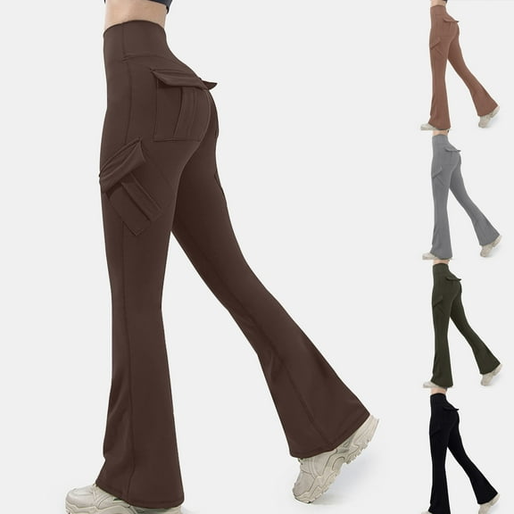 BiZtdJrK Womens Butt Lifting Cargo Leggings Bootcut Sweat Pants Tummy Control High Waist Stretch Yoga Athletic Pants with Pockets Black M