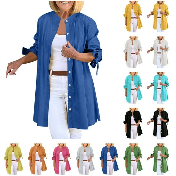 BiZtdJrK Womens Button Down Cardigan T Shirt Long Sleeve Bowknot Blouse Tees Solid Color Casual Drop Shoulder Kimono Gray M