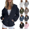 thumbnail image 1 of BiZtdJrK Womens Button Down Hooded Sweatshirt Fleece Lined Oversized Drawstring Jacket with Pockets Casual Lightweight Workout Hoodies Blue XXL, 1 of 7