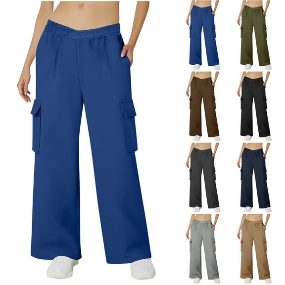 BiZtdJrK Womens Cargo Sweatpants Elastic Waist Wide Leg Hiking Outdoor Trousers Spring Summer Lightweight Baggy Sweatpant with Multi Pockets Dark Gray M