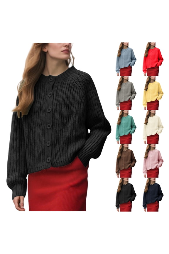 Womens Casual Work Cardigans Knit Long Sleeve Cropped Sweater Cardigan Button Down Open Front Sweaters Elegant Fall Outwear Green L