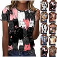 thumbnail image 1 of BiZtdJrK Womens Cat Graphic Tees Teen Girls Cute T-shirts Casual Summer Short Sleeve Crewneck Tops White S, 1 of 1