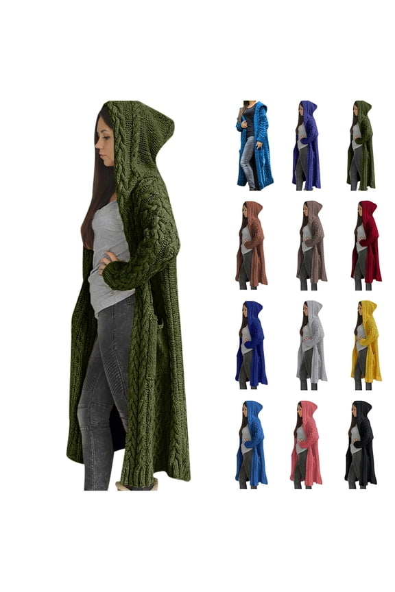 BiZtdJrK Womens Chunky Cardigan Sweaters Open Front Long Sleeve Cable Knit Hoodie Jacket Solid Color Maxi Long Winter Coat Outwear Coffee XXL Mothers Day Gifts