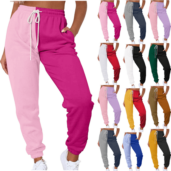BiZtdJrK Womens Color Block Cinch Bottom Sweatpants Casual Drawstring High Waisted Jogger Pants Sporty Gym Harem Trousers with Pockets 90 off Clearance Sale Gray 3XL