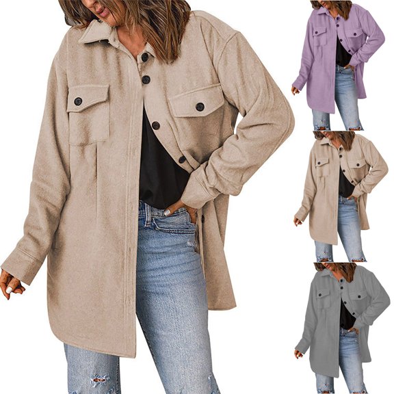 BiZtdJrK Womens Corduroy Long Shacket Jacket Oversized Casual Blouses Tops Solid Color Button Down Collared Shirts Fall Outfits Big Sale Days Pink L