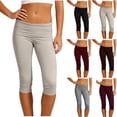 thumbnail image 1 of BiZtdJrK Womens Cotton Casual Leggings Low Waisted Fold Over Capris Lightweight Comfy Solid Color Yoga Capri Pants Gray S, 1 of 7