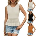 thumbnail image 1 of BiZtdJrK Womens Crew Neck Tank Tops Sleeveless Ruffle Hem Tanks Solid Color Pullover Blouse Beige XL, 1 of 6