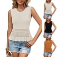 thumbnail image 1 of BiZtdJrK Womens Crew Neck Tank Tops Sleeveless Ruffle Hem Tanks Solid Color Pullover Blouse Orange S, 1 of 1