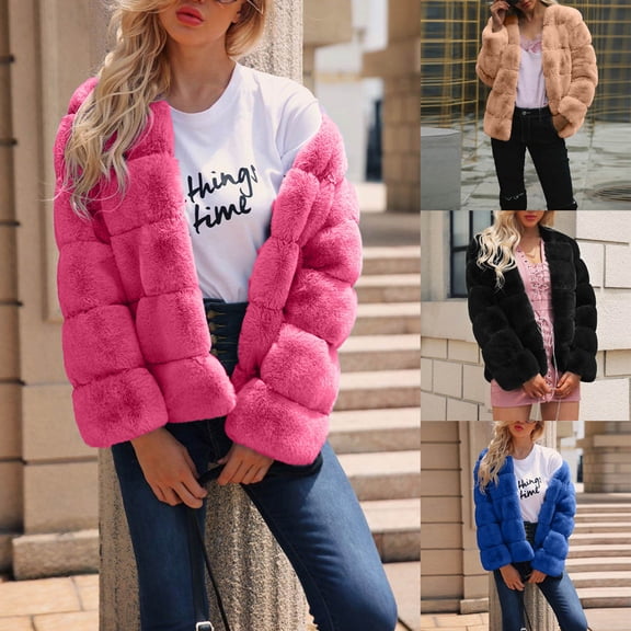 BiZtdJrK Womens Cropped Faux Fur Jackets Long Sleeve Open Front Fleece Cardigans Solid Casual Fluffy Plush Coats Going Out Tops Back to College Sales Khaki S