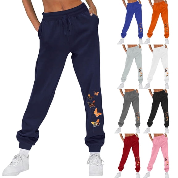 BiZtdJrK Womens Cute Sweatpants Butterfly Graphic Casual Jogger Pants Drawstring High Waist Workout Sweat Pant with Pockets Red XL