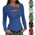 thumbnail image 1 of BiZtdJrK Womens Cutout Tops Ribbed Knit Long Sleeve Shirts Solid Color Slim Fit Tees Fashion Going Out Outfits Clothes, Gray, XL, 1 of 9