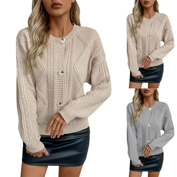 BiZtdJrK Womens Dressy Casual Cardigan Knitted Long Sleeve Open Front Sweaters Button Down Elegant Sweater Coat Fall Outwear Gray L