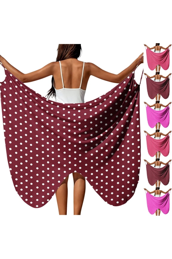 Womens Fashion Beach Cover Ups Polka Dot Print Spaghetti Strap Sarong Wrap Dresses Irregular Hem Vacation Bathing Suits Coverup Wine XXL