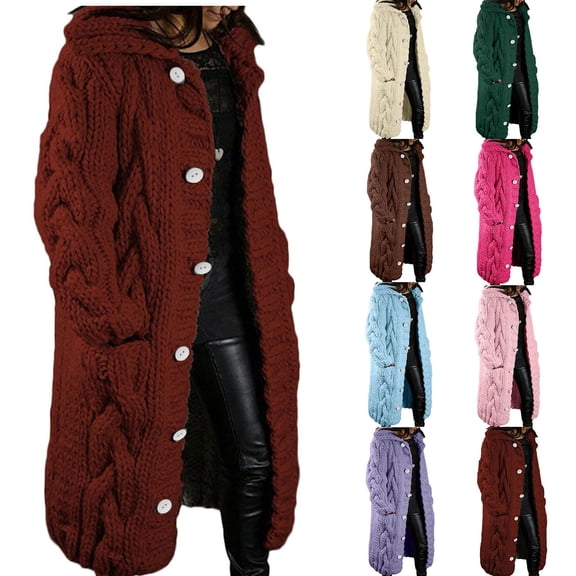 BiZtdJrK Womens Fashion Sweater Cardigans Cable Knit Long Sleeve Button Down Hooded Cardigans Mid Length Loose Fit Casual Sweater Jackets Plus Size Fall Winter Outwear with Pockets Beige XXXXL