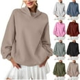 thumbnail image 1 of BiZtdJrK Womens Fashion Sweatshirts Turtleneck Long Sleeve Casual Pullover Tops Drop Shoulder Loose Fit Fall Sweatshirt with Pockets Navy M, 1 of 7