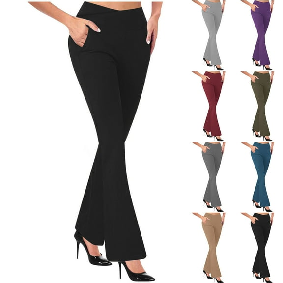 BiZtdJrK Womens Flare Leggings Cross High Waist Tummy Control Yoga Workout Legging Solid Stretch Casual Work Pants with Pockets Navy XL