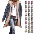 thumbnail image 1 of BiZtdJrK Womens Fleece Lined Cotton Coats Zip Up Long Sleeve Puffer Hooded Jacket Knee Length Warm Winter Outerwear with Pockets Red XL, 1 of 7